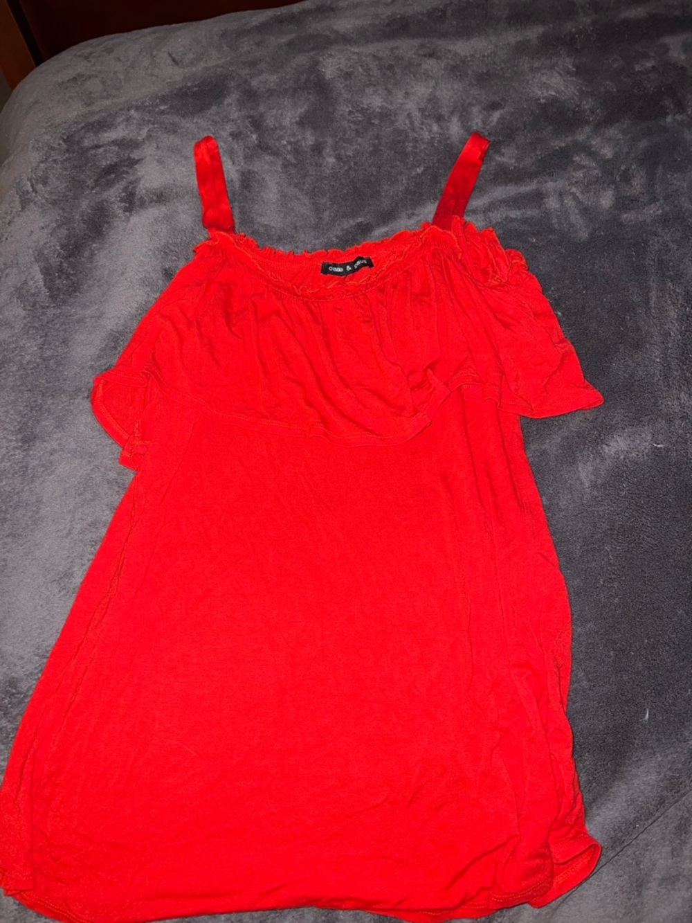 Cable & Gauge Red Ruffle Off-Shoulder Tank